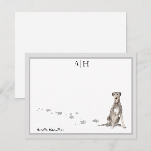 Jouw naam van het Ierse Wolfhound Gray Border Mono Notitiekaartje (Voorkant / Achterkant)