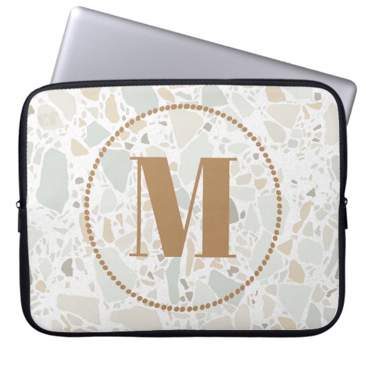 Jouw naam van het moderne Patroonmonogram Terrazzo Laptop Sleeve (Voorkant)
