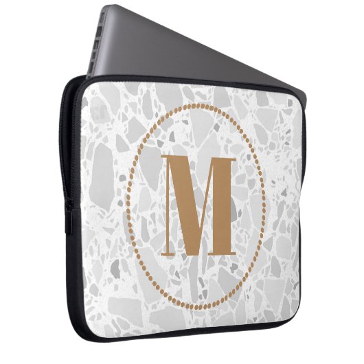 Jouw naam van het moderne Patroonmonogram Terrazzo Laptop Sleeve (Voorkant Rechts)