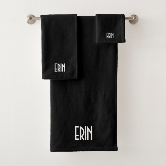 Jouw naam, Vette witte tekst | Zwart Bad Handdoek (Insitu)