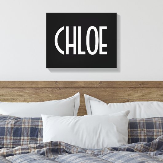Jouw naam, Vette witte tekst | Zwart Canvas Afdruk (Insitu (Slaapkamer))