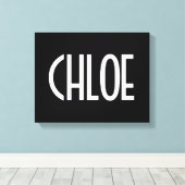 Jouw naam, Vette witte tekst | Zwart Canvas Afdruk (Insitu (Houten vloer))