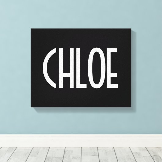 Jouw naam, Vette witte tekst | Zwart Canvas Afdruk (Insitu (Houten vloer))