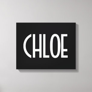 Jouw naam, Vette witte tekst   Zwart Canvas Afdruk