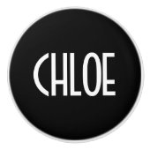 Jouw naam, Vette witte tekst | Zwart Keramische Knop (Voorkant)