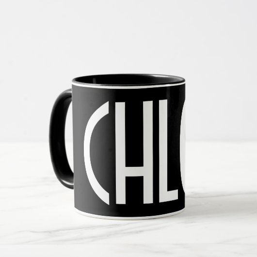 Jouw naam, Vette witte tekst | Zwart Mok (Voorkant links)