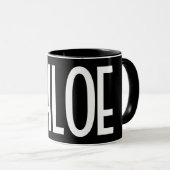 Jouw naam, Vette witte tekst | Zwart Mok (Voorkant rechts)