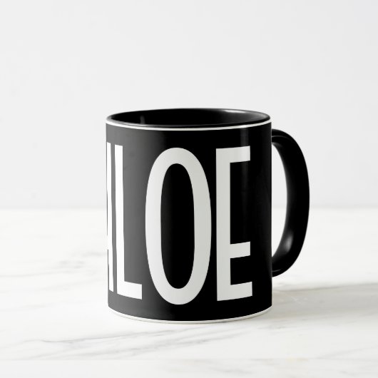 Jouw naam, Vette witte tekst | Zwart Mok (Voorkant rechts)