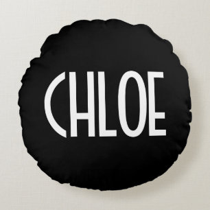 Jouw naam, Vette witte tekst   Zwart Rond Kussen