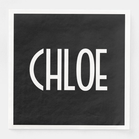 Jouw naam, Vette witte tekst | Zwart Servet (Voorkant)