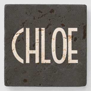 Jouw naam, Vette witte tekst   Zwart Stenen Onderzetter