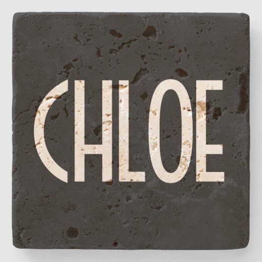 Jouw naam, Vette witte tekst | Zwart Stenen Onderzetter (Voorkant)