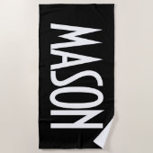 Jouw naam, Vette witte tekst | Zwart Strandlaken (Voorkant)