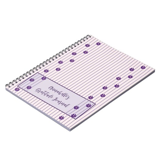 Jouw naam Violet Stripes & Rijen van Paarse Bloeme Notitieboek (Linkerzijde)