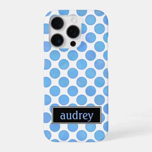 Jouw naam Waterverf Blue Polka Dot Pattern iPhone Hoesje (Achterkant)