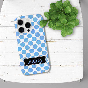 Jouw naam Waterverf Blue Polka Dot Pattern iPhone 16 Pro Hoesje