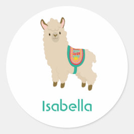 Jouw naam waterverf llama aangepaste namen toevoeg ronde sticker