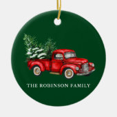 Jouw naam Waterverf Red Truck Trees Green Keramisch Ornament (Voorkant)