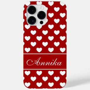 jouw naam, witte harten op rood Case-Mate iPhone 14 pro max hoesje