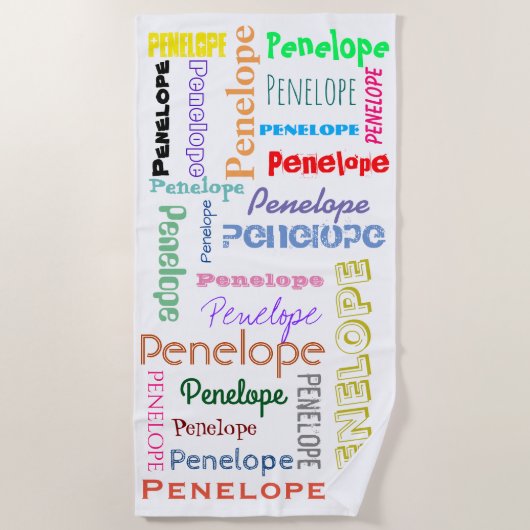 Jouw naam Word Cloud Fun Fonts Typografie Strandlaken (Voorkant)