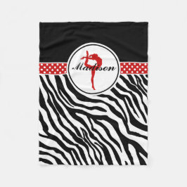 Jouw naam Zebra Print Gymnastiek met Rode Details Fleece Deken