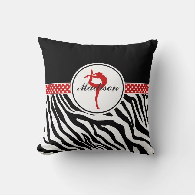 jouw naam Zebra Print Gymnastiek met rode details Kussen (Voorkant)