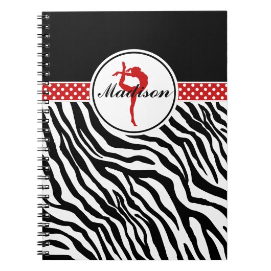 jouw naam Zebra Print Gymnastiek met rode details Notitieboek (Voorkant)
