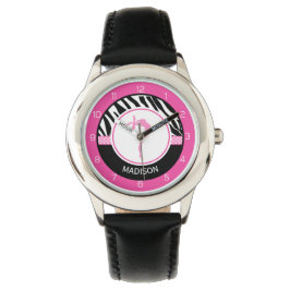Jouw naam Zebra Print Gymnastiek met Roze Details Horloge