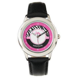 Jouw naam Zebra Print Gymnastiek met Roze Details Horloge