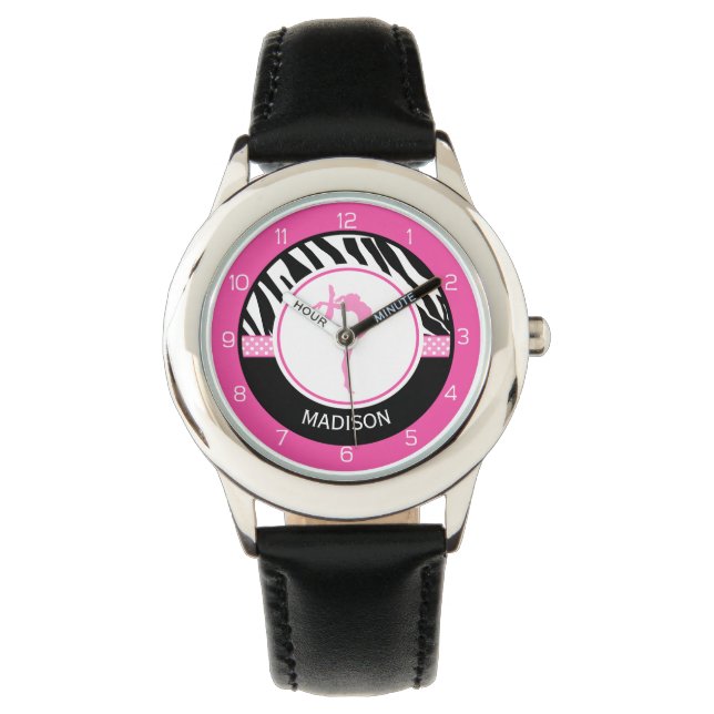 Jouw naam Zebra Print Gymnastiek met Roze Details Horloge (Voorkant)