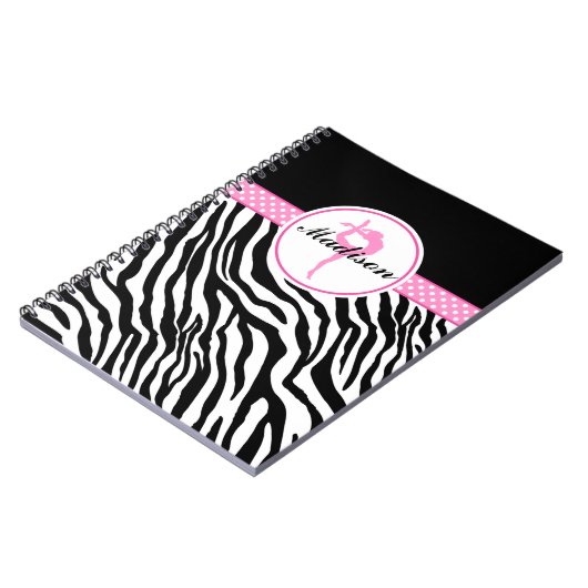 jouw naam Zebra Print Gymnastiek met roze details Notitieboek (Linkerzijde)