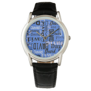 JOUW NAAM  zwart blauw horloge