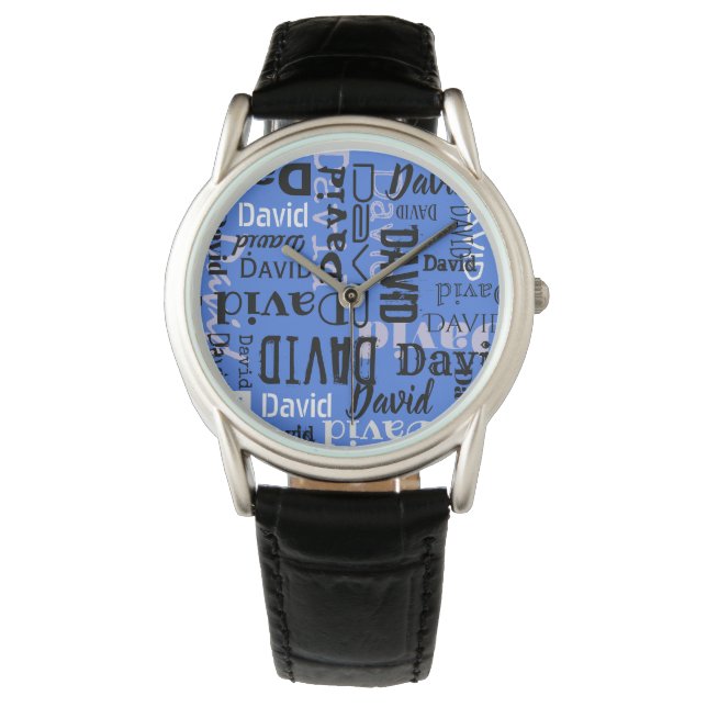 JOUW NAAM  zwart blauw horloge (Voorkant)