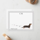 Jouw naam zwart dachshund grijs grensmonogram notitiekaartje (Voorkant / Achterkant in situ)