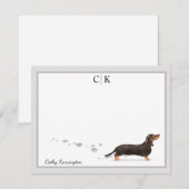 Jouw naam zwart dachshund grijs grensmonogram notitiekaartje (Voorkant / Achterkant)