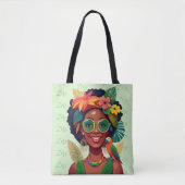Jouw naam, zwarte vrouw, tropische bloemen en pape tote bag (Voorkant)
