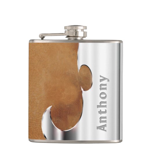 Jouw namen op Handsome Leather en Chrome Flask Heupfles (Voorkant)