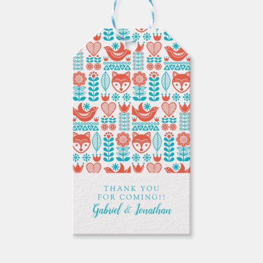 Jouw namen toevoegen | Finse vos- en vogelvolkkuns Cadeaulabel (Voorkant)