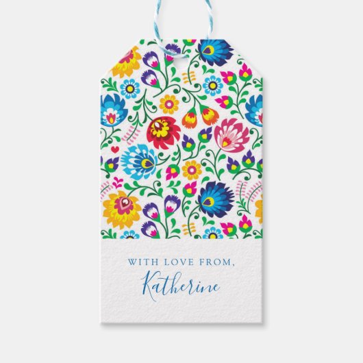 Jouw namen toevoegen | Folk Art Bloem Patroon Cadeaulabel (Voorkant)