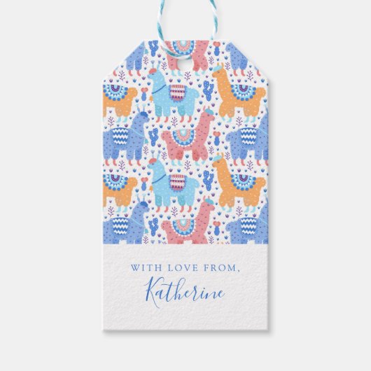Jouw namen toevoegen | Helder kleurrijk alpaca pat Cadeaulabel (Voorkant)