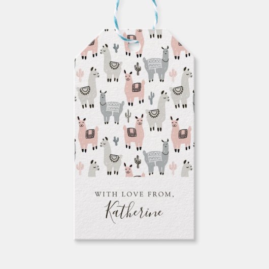 Jouw namen toevoegen | Lachend lamapatroon Cadeaulabel (Voorkant)