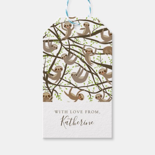 Jouw namen toevoegen | Lachend luiaard Cadeaulabel (Voorkant)