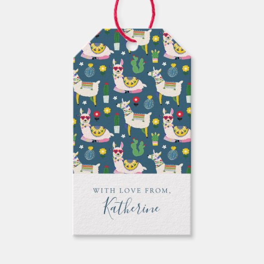 Jouw namen toevoegen | lama's in zonnebrilpatroon cadeaulabel (Voorkant)