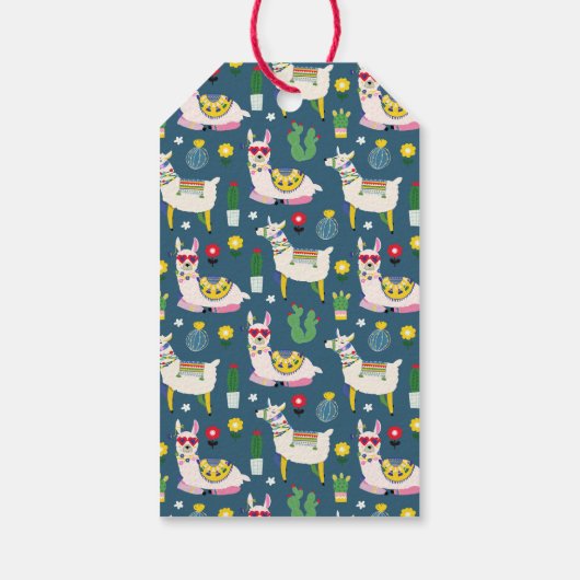 Jouw namen toevoegen | lama's in zonnebrilpatroon cadeaulabel (Achterkant)