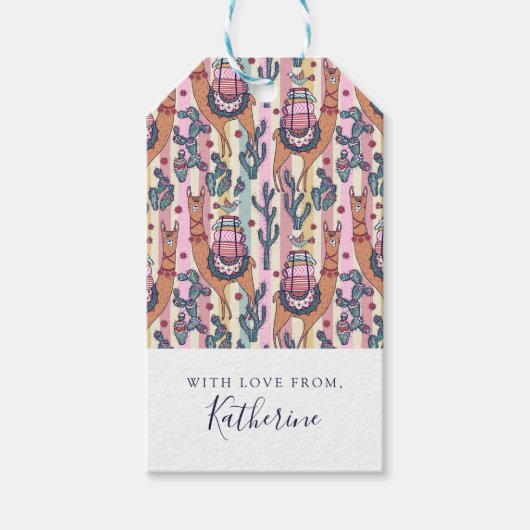 Jouw namen toevoegen | lama's op strepen patroon cadeaulabel (Voorkant)