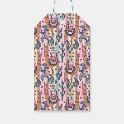 Jouw namen toevoegen | lama's op strepen patroon cadeaulabel (Achterkant)
