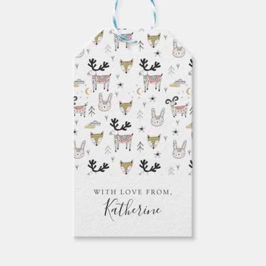 Jouw namen toevoegen | Schattige bosdier Doodle Cadeaulabel (Voorkant)
