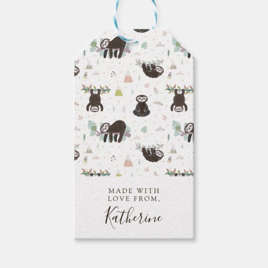 Jouw namen toevoegen | Sleepy Sweet Sloth Pattern Cadeaulabel (Voorkant)