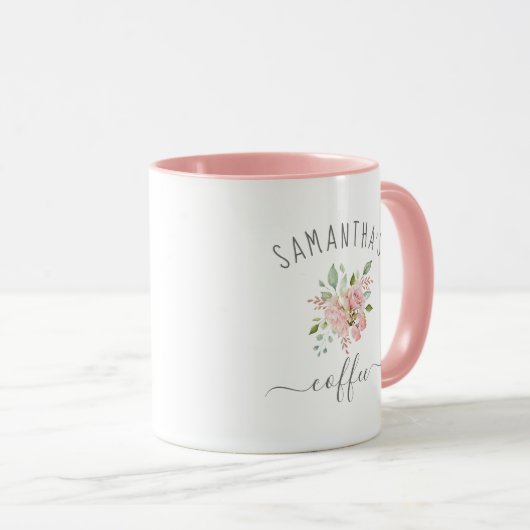 Jouw namen toevoegen | Waterverf Roze Rozen Mok (Voorkant rechts)