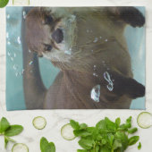 Jouw Otter Half Brown River Otter zwemmen Theedoek (Gevouwen)